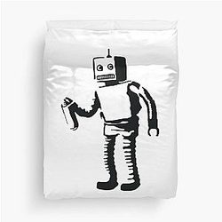 Banksy Inspired Spray Painting Robot Graffiti Duvet Cover