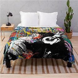 Monkey Banksy Urban Contemporary Colorful Street Art Throw Blanket