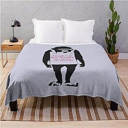 Banksy Quote Monkey Now but one day we'll be in charge Graffiti Street art with Banksy signature tag and funny red stripes Throw Blanket