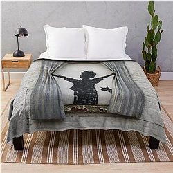 Banksy – Morning Is Broken (Boy Cat & Sheet Metal Curtains) Throw Blanket