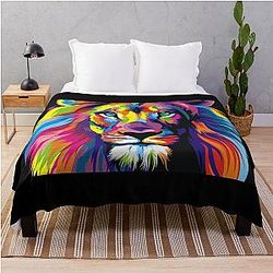 Banksy Rainbow Lion Graffiti Pop Art Throw Blanket