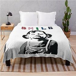 Banksy graffiti quote SMILE with girl not smiling Girl Power resistance HD Throw blanket