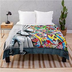 Behind the Curtain Boy - Colorful Graffiti Pop Art Street Art Mural Throw Blanket