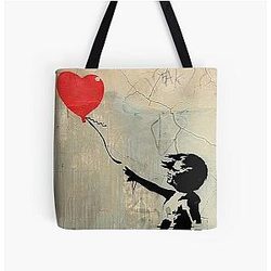 Banksy Red Heart Balloon Tote Bag