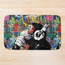Monkey Thinker - Banksy Urban Colorful Street Art DJ Chimp Bath Mat