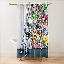 Behind the Curtain Boy Colorful Pop Art Banksy Street Mural Shower Curtain