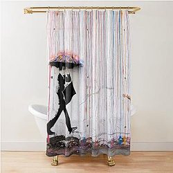 Banksy umbrella rainbow girl shower curtain