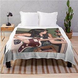Beabadoobee playing guitar premium throw blanket