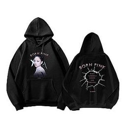Black Pink Hoodies – Jennie Born Pink Printed Pullover Hoodie