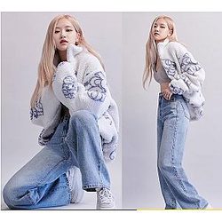 Rose Blackpink Korea Kpop White Cashmere Winter Jackets