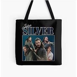 Black John 90s Silver All Over Print Tote Bag