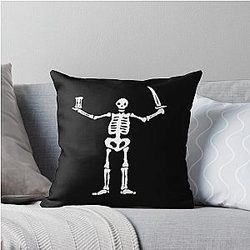 Black Pirate Flag Black and White Skeleton Pillow