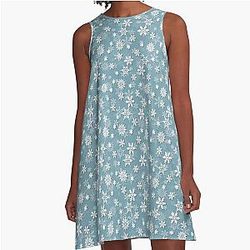 Christmas Icy Blue Velvet Snow Flake A-Line Dress