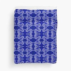White Lace on Blue Velvet Fractal Duvet Cover