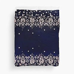 Pink Diamonds on Blue Velvet Duvet Cover
