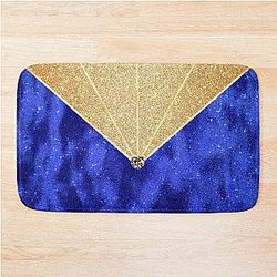 Navy Blue Velvet Gold Glitter Fashion Geometric Bath Mat