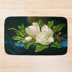 Giant Magnolias on a Blue Velvet Cloth - Martin Johnson Heade - 1890 Floral Art Bathroom Mat
