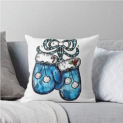 Christmas Blue Velvet Gloves Plaid Santa Throw Pillow