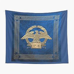 Roman Empire Gold Imperial Eagle over Blue Velvet Tapestry