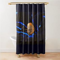 Golden Seed Pod on Blue Velvet Shower Curtain