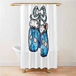Santa Velvet Gloves Blue Christmas Plaid Ribbon Shower Curtain