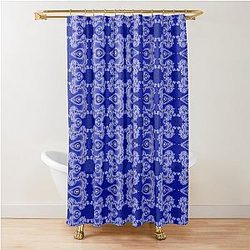 White Lace on Blue Velvet Fractals Abstract Shower Curtain
