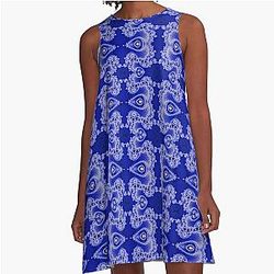 White Lace on Blue Velvet A-Line Dress