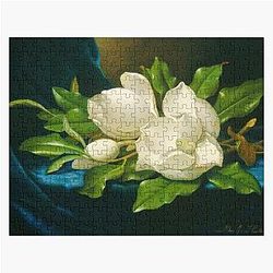 Giant Magnolias on a Blue Velvet Cloth - Martin Johnson Heade - 1890 Floral Art Puzzle