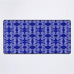 White Lace on Blue Velvet Fractal Abstract Desk Mat