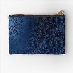 Faux Blue Velvet Zipper Pouch