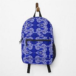 White on Blue Fractal Abstract Backpack