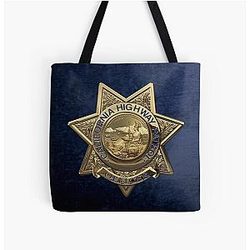 California Highway Patrol CHP Police Officer Badge over Blue Velvet Print Tote Bag