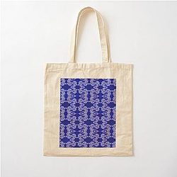 White Lace on Blue Velvet Abstract Cotton Tote Bag