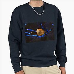 Golden Seed Pod on Blue Velvet Sweater