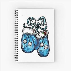 Christmas Blue Velvet Gloves Plaid Ribbon Santa Spiral Notebook