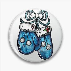 Christmas Blue Velvet Gloves Plaid Ribbon Santa Pin