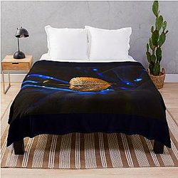 Golden Seed Pod on Blue Velvet Throw Blanket