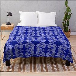 White Blue Velvet Fractal Abstract Throw Blanket