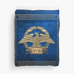 Roman Empire Gold Imperial Eagle over Blue Velvet Duvet Cover