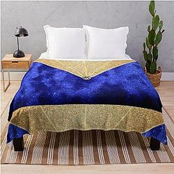 Navy Blue Velvet Geometric Gold Glitter Fashion Throw Blanket