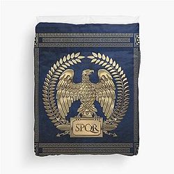 Roman Empire Gold Imperial Eagle over Blue Velvet Duvet Cover