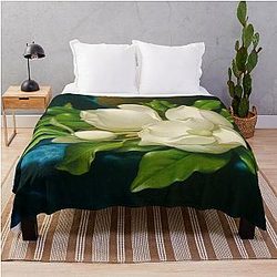 Giant Magnolias on a Blue Velvet Cloth Martin Johnson Heade 1890 Floral Art Throw Blanket