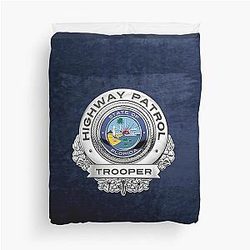 Florida Highway Patrol - FHP Trooper Badge over Blue Velvet Duvet Cover