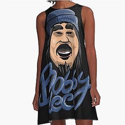 Bobby Lee With Blue Beanie Illustration A-Line Dress (Black Base)