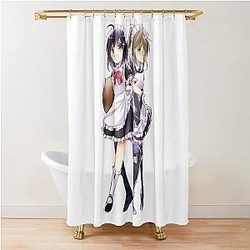 Maple and Sally Wearing Maid Outfit Blushing Embarassed - Bofuri: I Don't Want to Get Hurt, so I'll Max Out My Defense - It's Not My Job to Do Magic, so I'll Just Max Out Defense Instead Shower Curtain