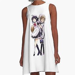 Maple and Sally Wearing Maid Outfit Blushing Embarassed - Bofuri: I Don't Want to Get Hurt, so I'll Max Out My Defense - Itai no wa Iya nano de Bougyoryoku ni Kyokufuri Shitai to Omoimasu A-Line Dress