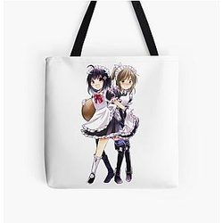 Maple and Sally Wearing Maid Outfit Blushing Embarassed - Bofuri: I Don't Want to Get Hurt, so I'll Max Out My Defense - Itai no wa Iya nano de Bougyoryoku ni Kyokufuri Shitai to Omoimasu All Over Print Tote Bag