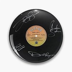 Bon Jovi Slippery When Wet Autograph Vinyl Record Artwork Pin