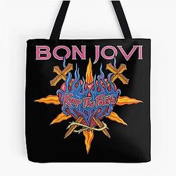 Bon Jovi Keep The Faith Flaming Heart Tote Bag