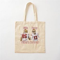 Brock Purdy and George Kittle Celebration San Francisco 49ers Cotton Tote Bag
